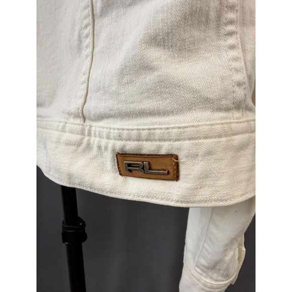 Vintage 90s Ralph Lauren Sport White Denim Jacket Trucker Women's Size Large - Picture 4 of 10